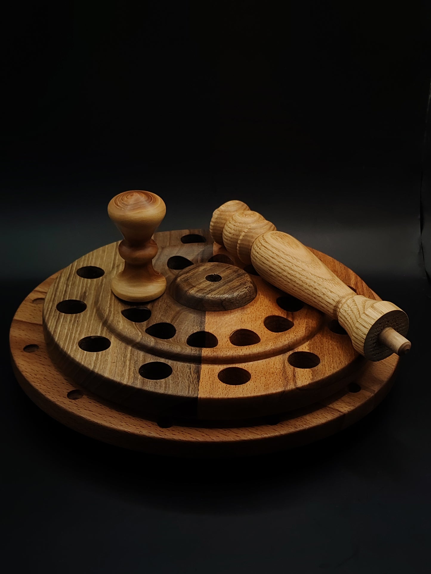 24-Spindle Stand – Non-Rotating Display for Drop & Support Spindles | Beech, Chestnut, Walnut & Elm Wood | Handcrafted by Kravelli