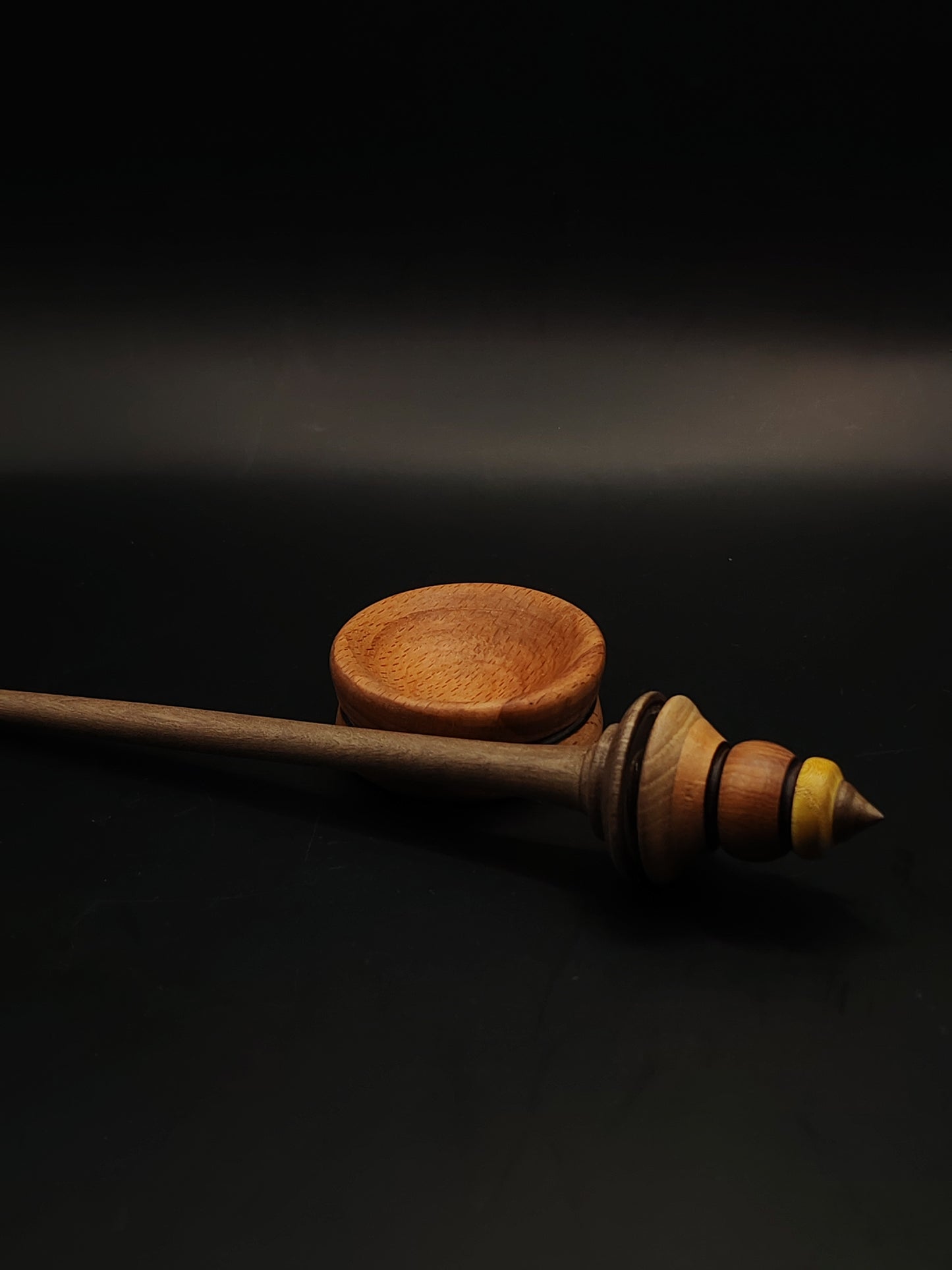 Artisan Support Spindle – Beech/Walnut/Pear/Mulberry Wood (25.5 cm / 10″, 17 g / 0.60 oz) + Beech Spinning Bowl | Handmade by Kravelli