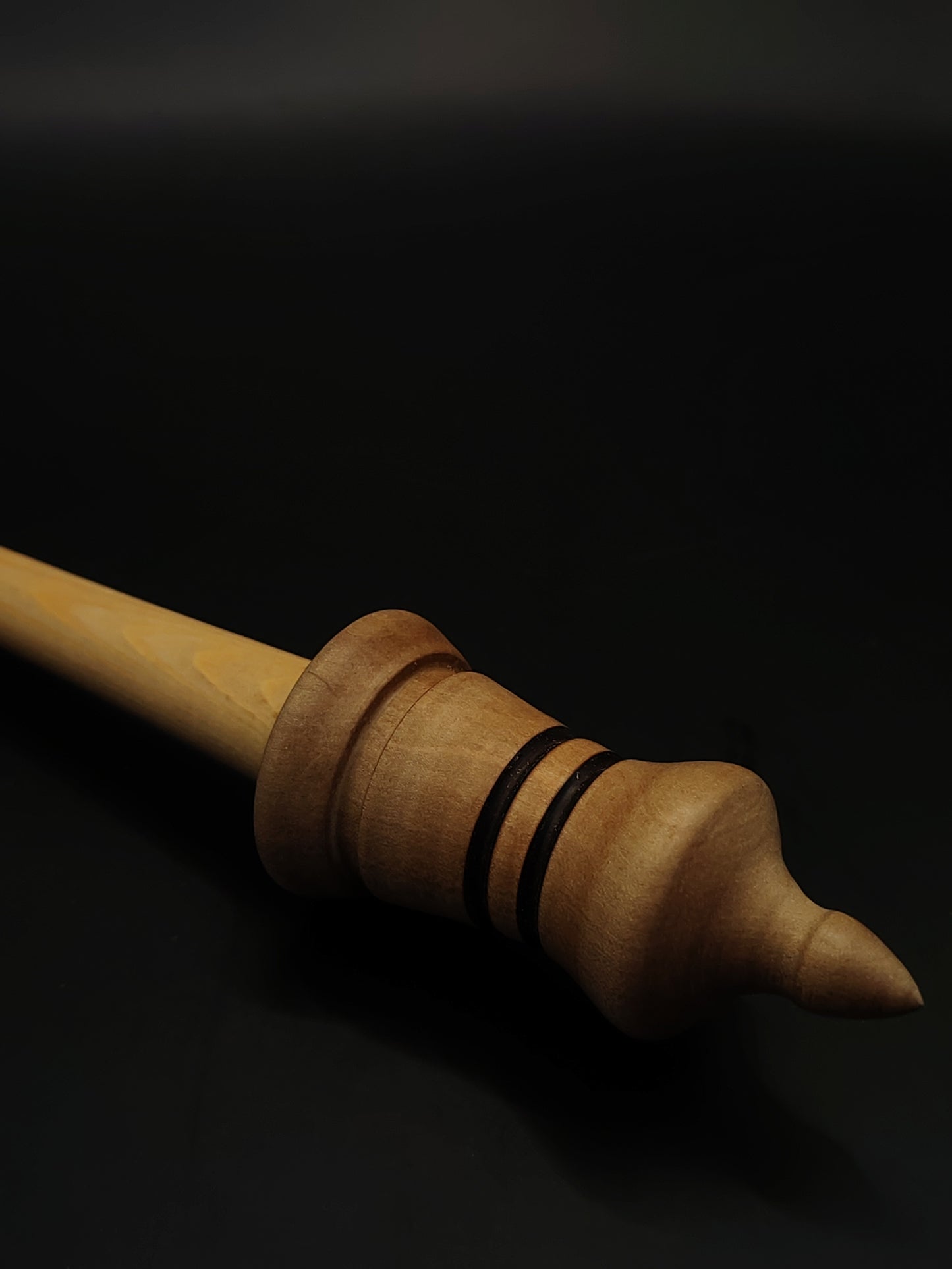 Support Spindle – Larch Shaft & Grey Walnut Whorl (26.5 cm / 10.4″, 23 g / 0.81 oz) + Pear Spinning Bowl | Artisan Handmade by Kravelli