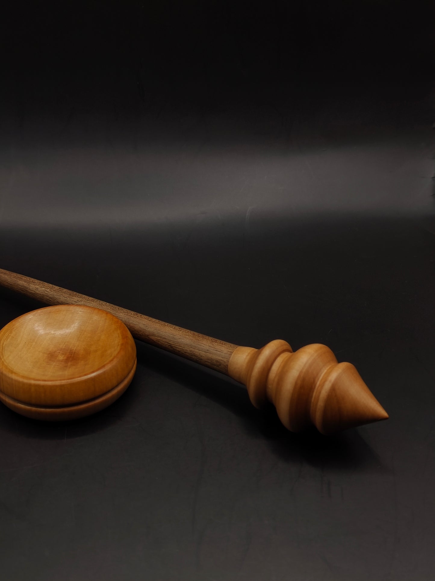Support Spindle – Pear Whorl & Walnut Shaft, 27 cm / 10.6″, 30 g + Bowl