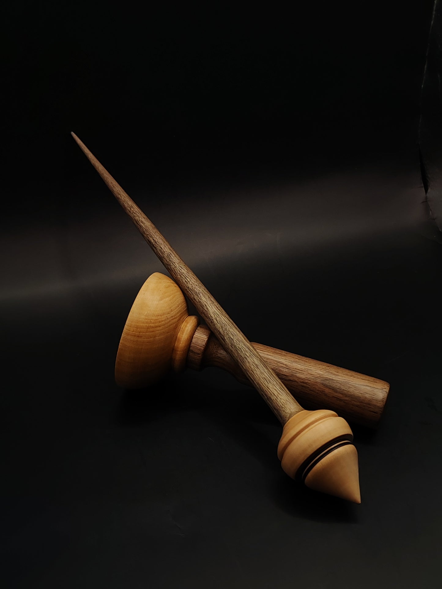 Support Spindle – Walnut Shaft & Pear Whorl, 27.5 cm / 10.8″, 26 g + Lap Bowl