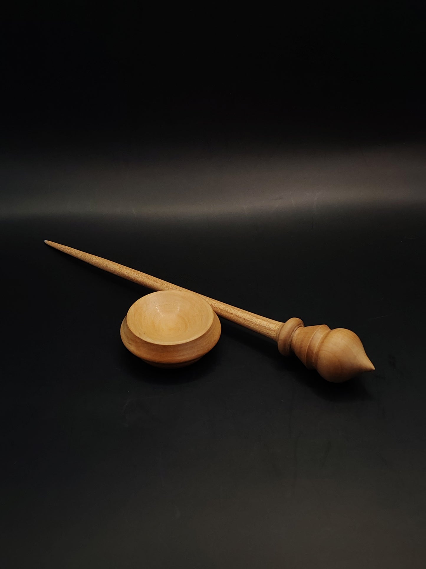 Support Spindle – Sycamore Shaft & Chestnut Whorl, 25 cm / 9.8″, 17 g + Bowl