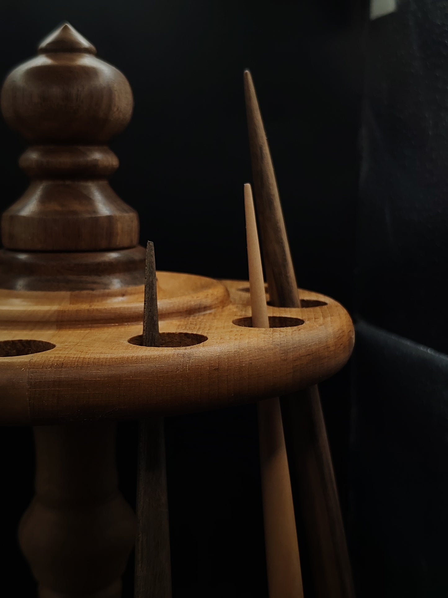 Spindle Stand for 12 Support & Drop Spindles – Walnut & Pear Organizer