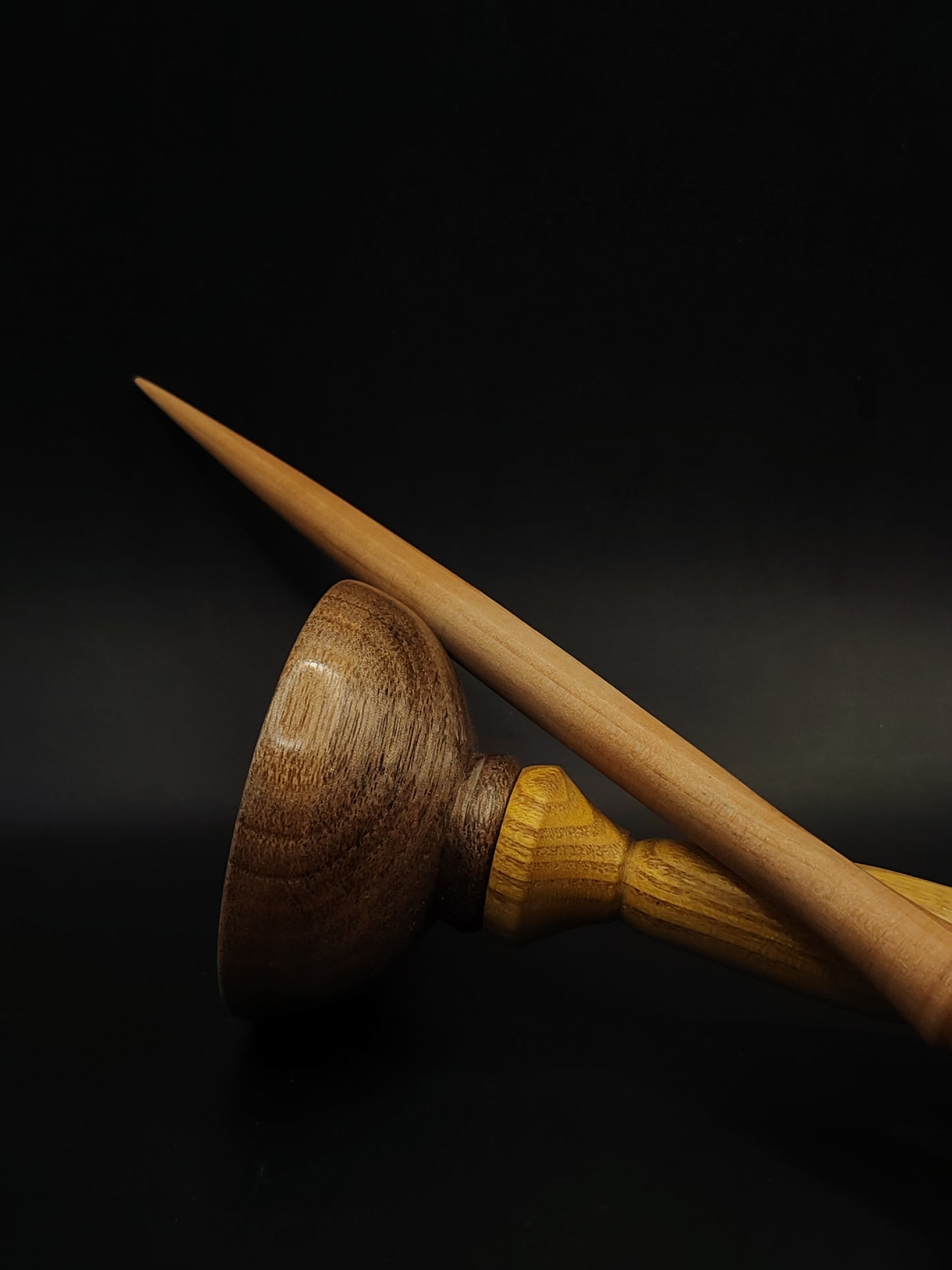 Support Spindle – Pear Shaft & Walnut Whorl, 26 cm / 10.2″, 35 g + Lap Bowl