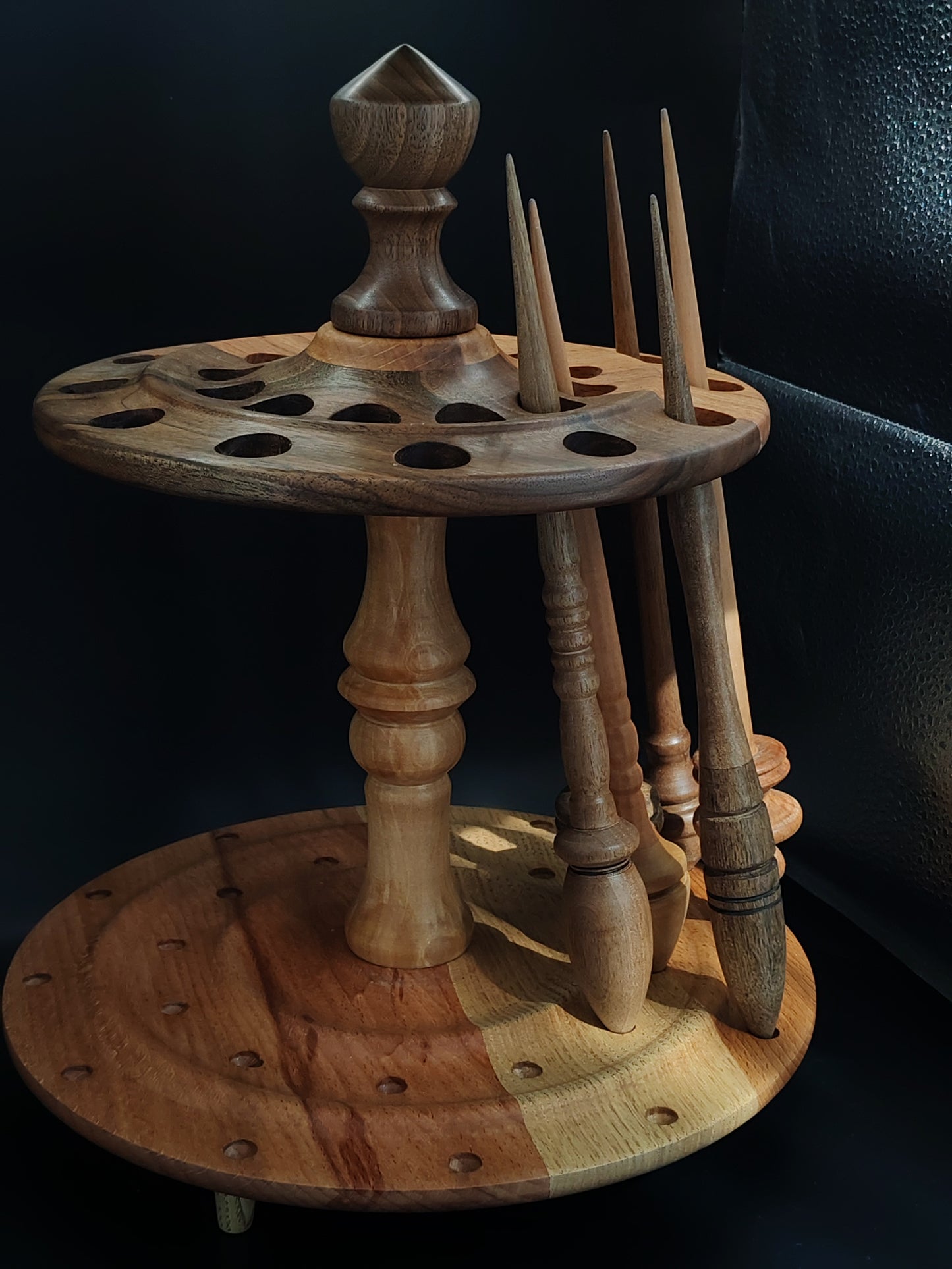 24 Spindle Stand – Non-Rotating Organizer for Support & Drop Spindles, Chestnut Beech Walnut