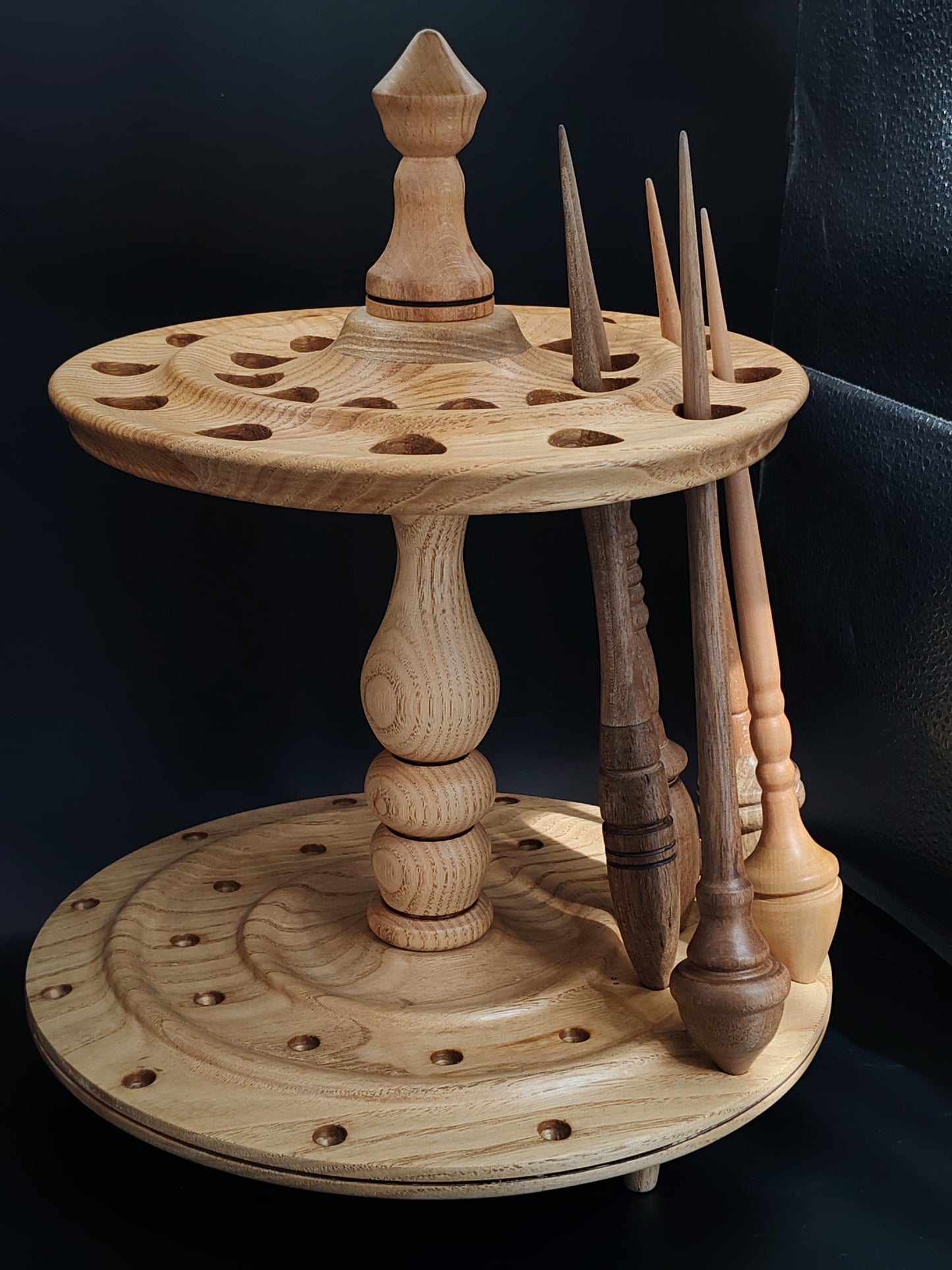 24 Spindle Stand – Non-Rotating Organizer, Chestnut Oak Walnut, Minor Cosmetic Damage Discount