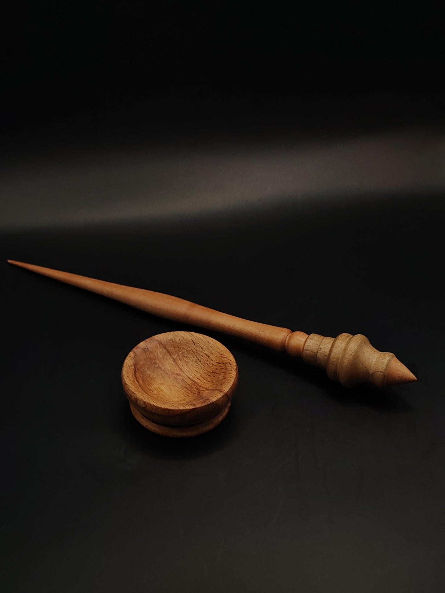 Support Spindle for Yarn Spinning – Pear & Walnut, 25 cm (9.8″), 18 g, Bowl Set