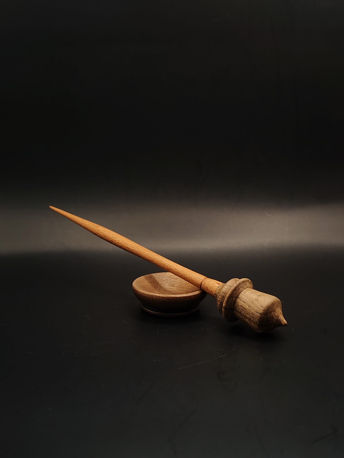 Support Spindle Set 16g 0.56oz 24cm 9.45in Beech Shaft Walnut Whorl Walnut Bowl
