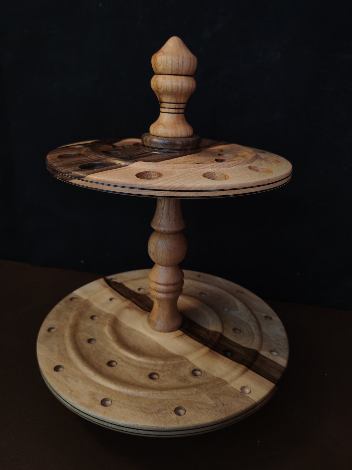Rotating Spindle Organizer 24 Spindles Grey Walnut Dark Walnut 17cm 6.69in