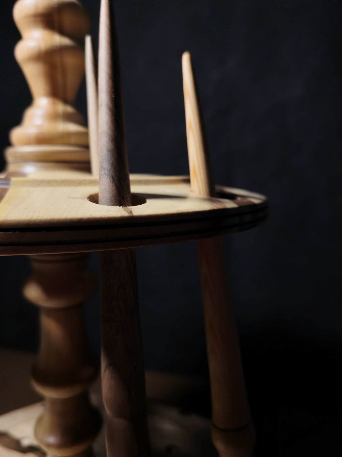 Chestnut and White Walnut Rotating Stand for 24 Spindles