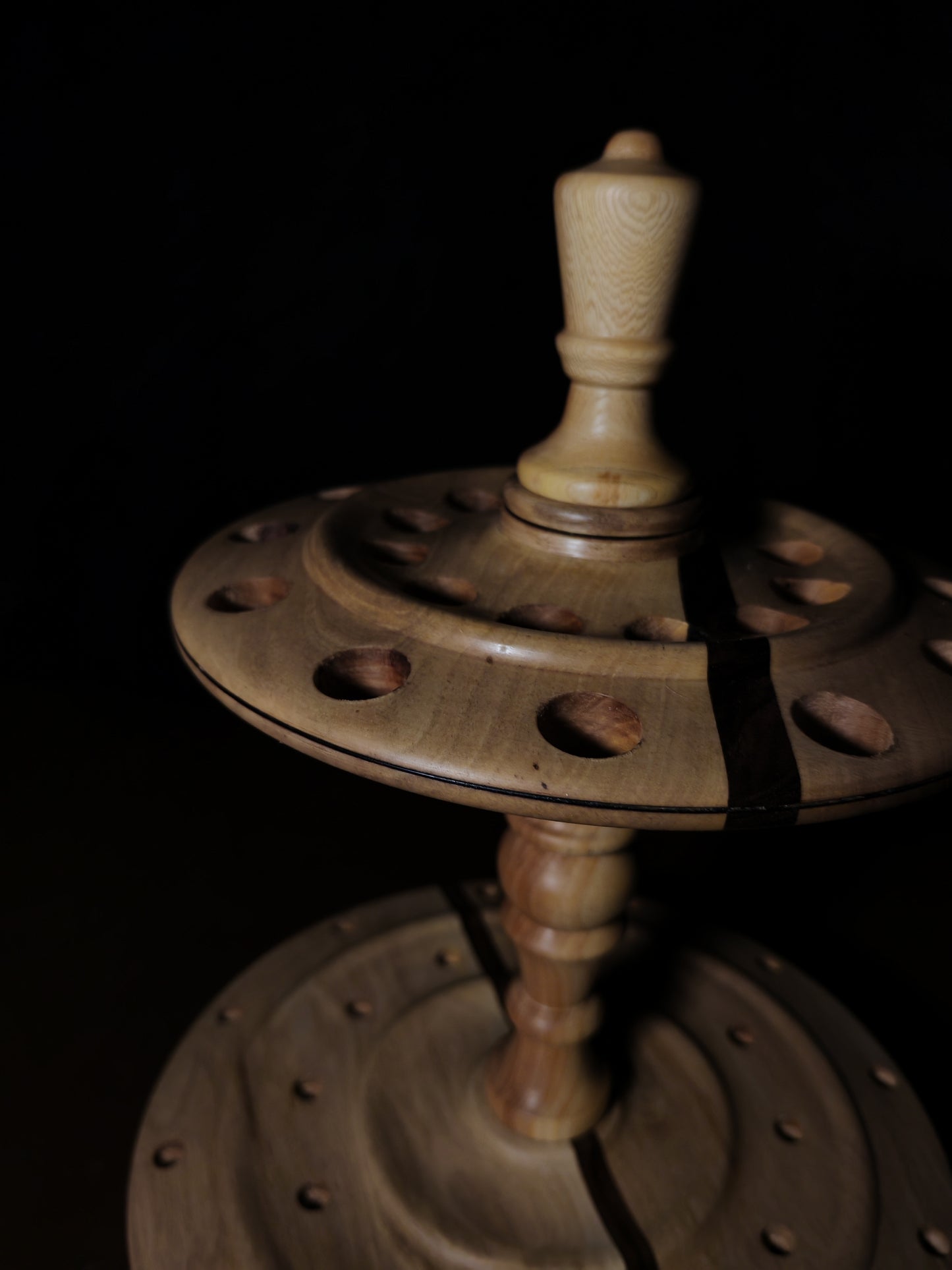 White Walnut and Ash Rotating Stand for 24 Spindles