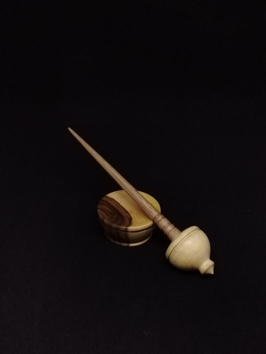 Support Spindle Set: Walnut Shaft and Pear Whorl (7.87 inches / 20 cm Length, 0.74 ounces / 21 grams) with Walnut Support Bowl
