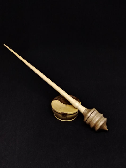 Support Spindle: Walnut Whorl, 27.5 cm Length, 23 Grams, with Walnut Support Bowl (5.5 cm Diameter)