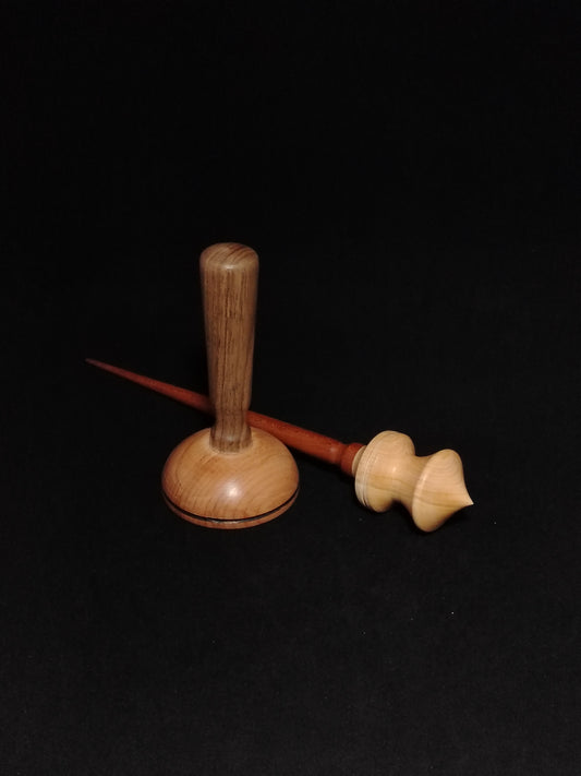 Support Spindle Set: Myrobalan Plum (25 cm / 38 grams) with Walnut and Beechwood Lap Support Bowl