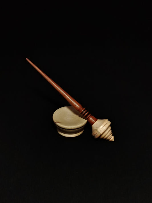 Support Spindle Set: Myrobalan Plum (20 cm / 7.87 inches / 25 grams) with White Walnut Support Bowl