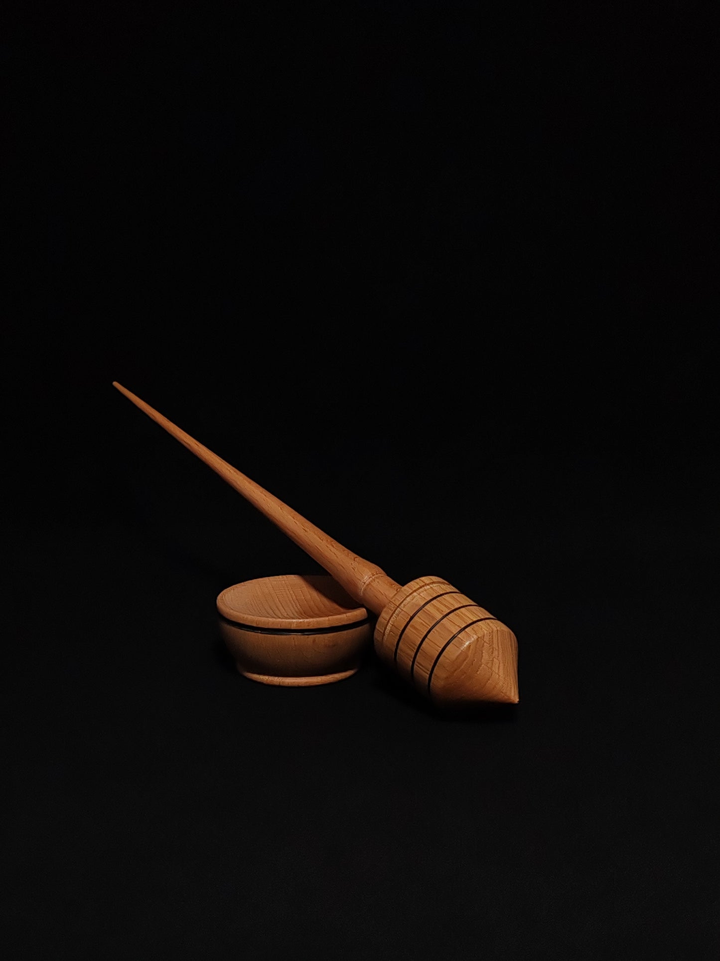 Support Spindle Set: Oak Whorl and Beech Shaft (26 cm / 10.24 inches, 35 grams / 1.23 ounces) with Beechwood Support Bowl