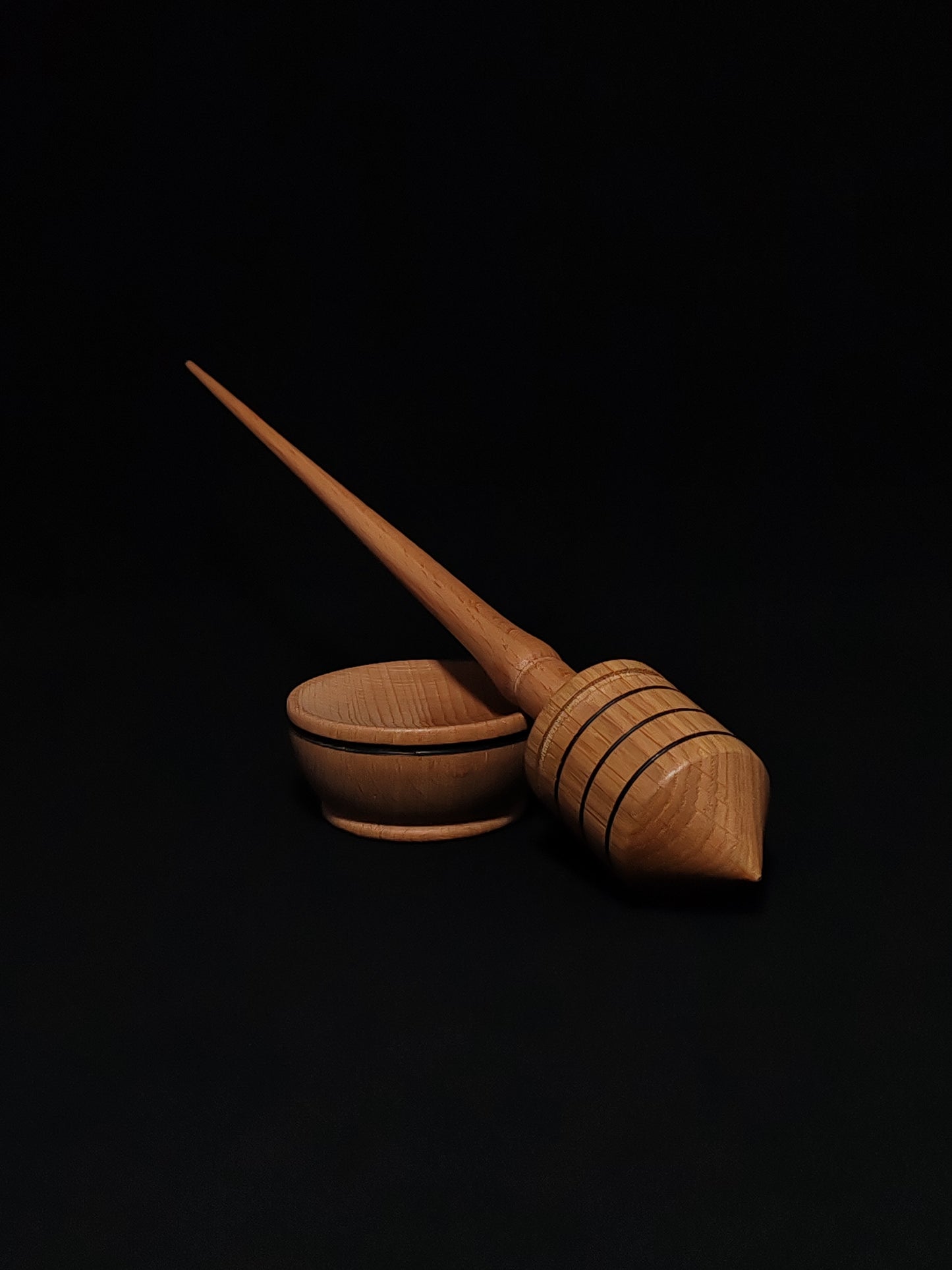 Support Spindle Set: Oak Whorl and Beech Shaft (26 cm / 10.24 inches, 35 grams / 1.23 ounces) with Beechwood Support Bowl