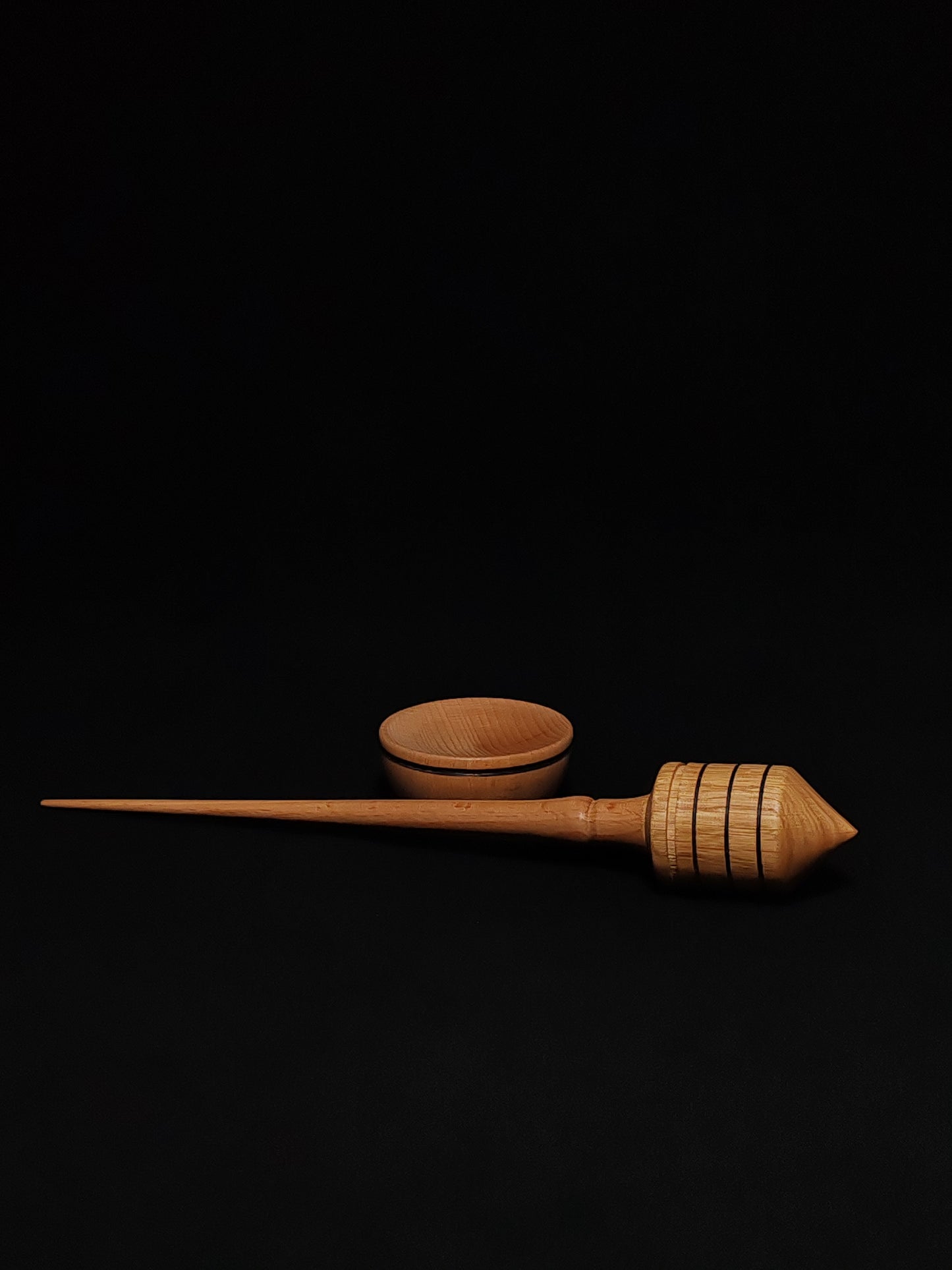 Support Spindle Set: Oak Whorl and Beech Shaft (26 cm / 10.24 inches, 35 grams / 1.23 ounces) with Beechwood Support Bowl