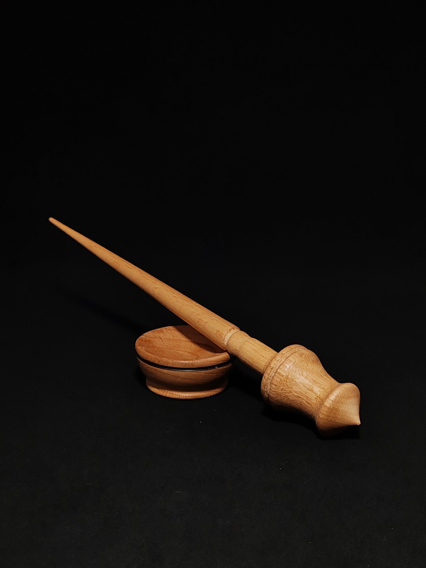 Support Spindle Set: Beechwood Shaft and Chestnut Whorl (25 cm / 19 g) with Oak Support Bowl