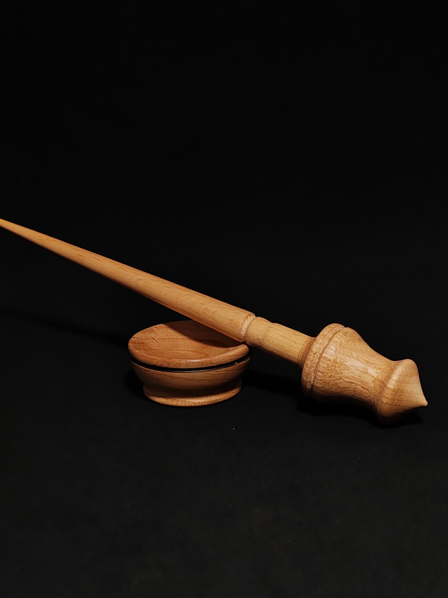 Support Spindle Set: Beechwood Shaft and Chestnut Whorl (25 cm / 19 g) with Oak Support Bowl