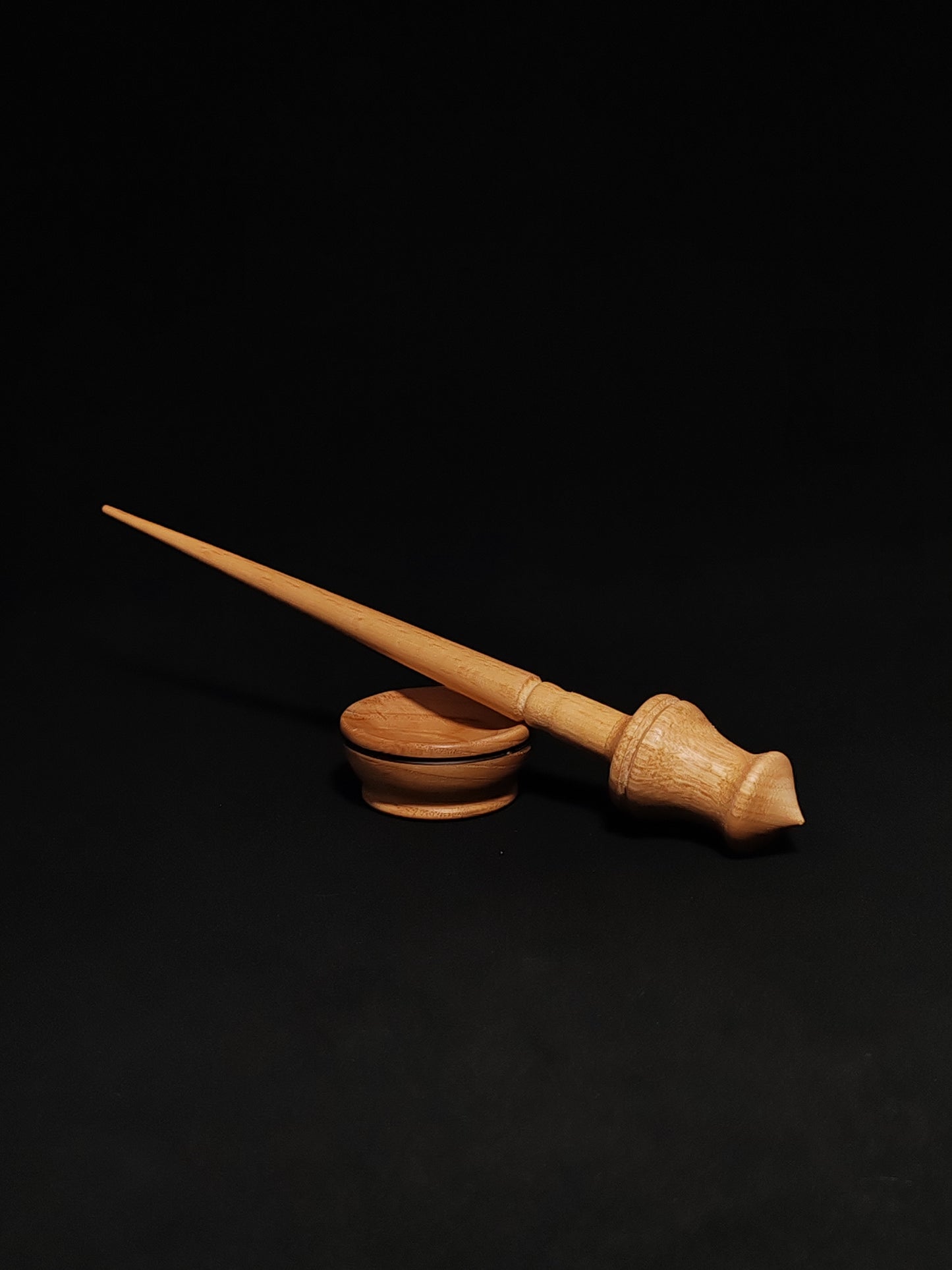 Support Spindle Set: Beechwood Shaft and Chestnut Whorl (25 cm / 19 g) with Oak Support Bowl