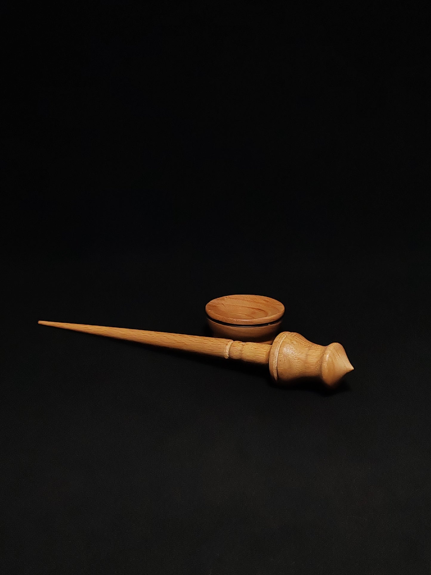 Support Spindle Set: Beechwood Shaft and Chestnut Whorl (25 cm / 19 g) with Oak Support Bowl