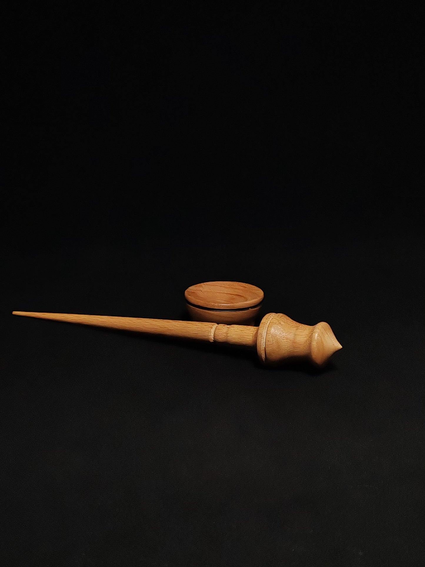 Support Spindle Set: Beechwood Shaft and Chestnut Whorl (25 cm / 19 g) with Oak Support Bowl