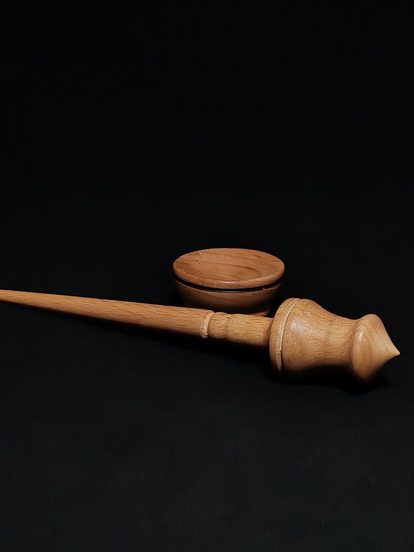 Support Spindle Set: Beechwood Shaft and Chestnut Whorl (25 cm / 19 g) with Oak Support Bowl