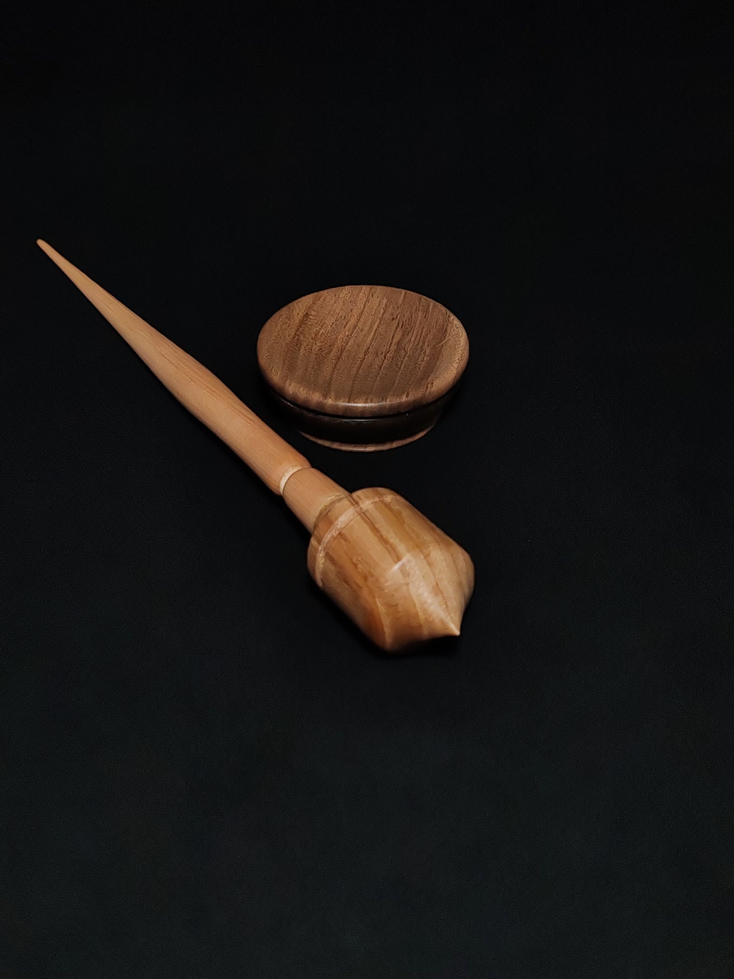 Support Spindle Set: Beech Shaft & Chestnut Whorl (24 cm / 9.45 inches, 19 g / 0.67 oz) with Walnut Support Bowl