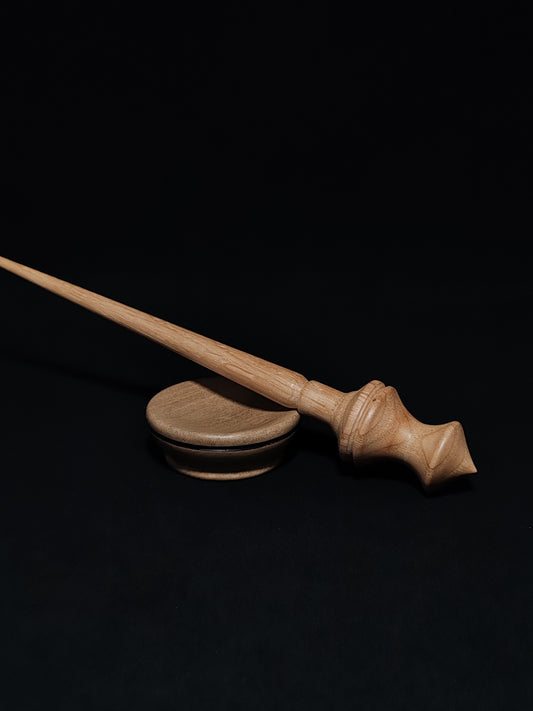 Support Spindle Set: Chestnut Shaft & Oak Whorl (24.5 cm / 9.65 inches, 18 g / 0.63 oz) with Grey Walnut Support Bowl