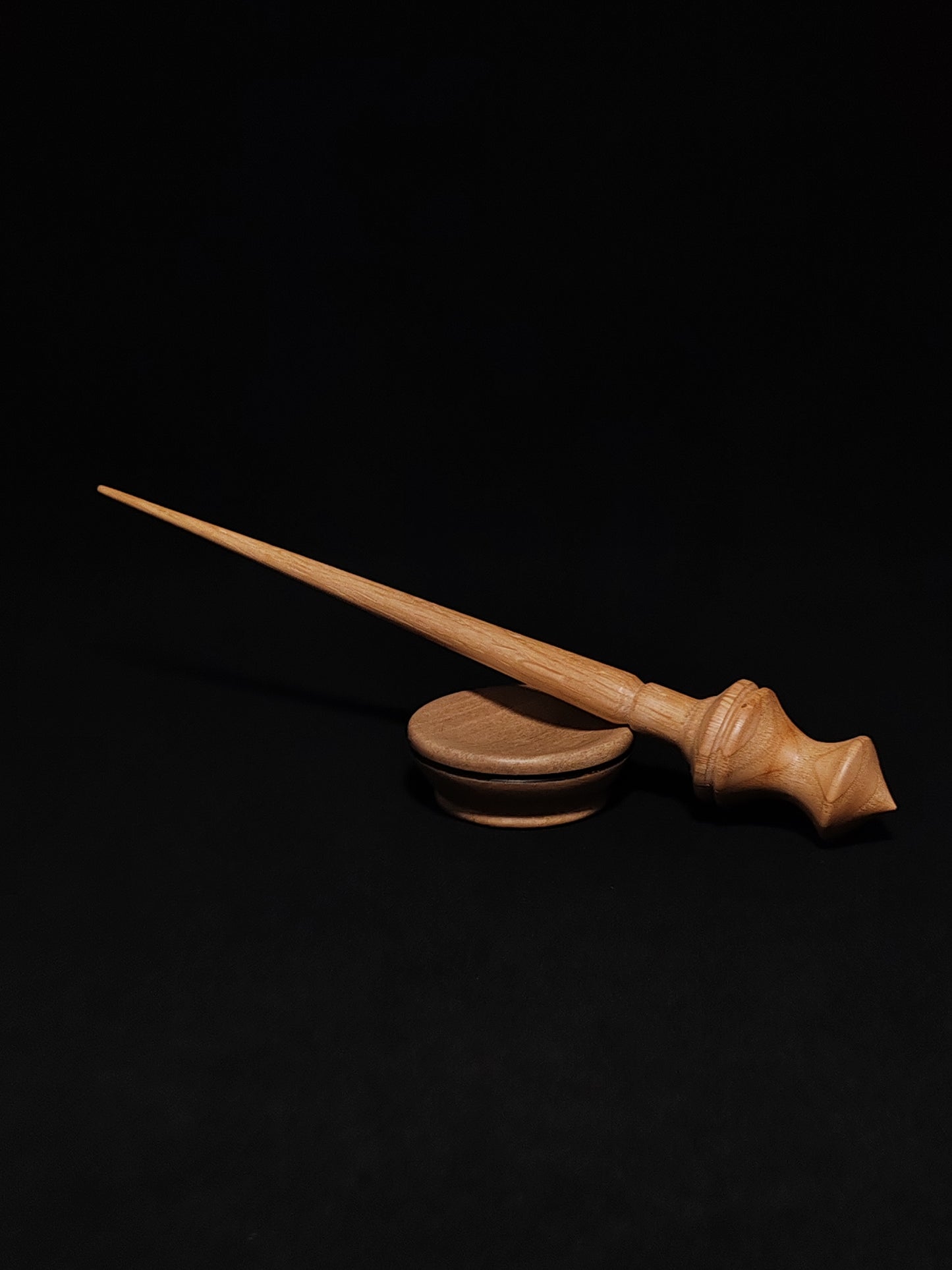 Support Spindle Set: Chestnut Shaft & Oak Whorl (24.5 cm / 9.65 inches, 18 g / 0.63 oz) with Grey Walnut Support Bowl