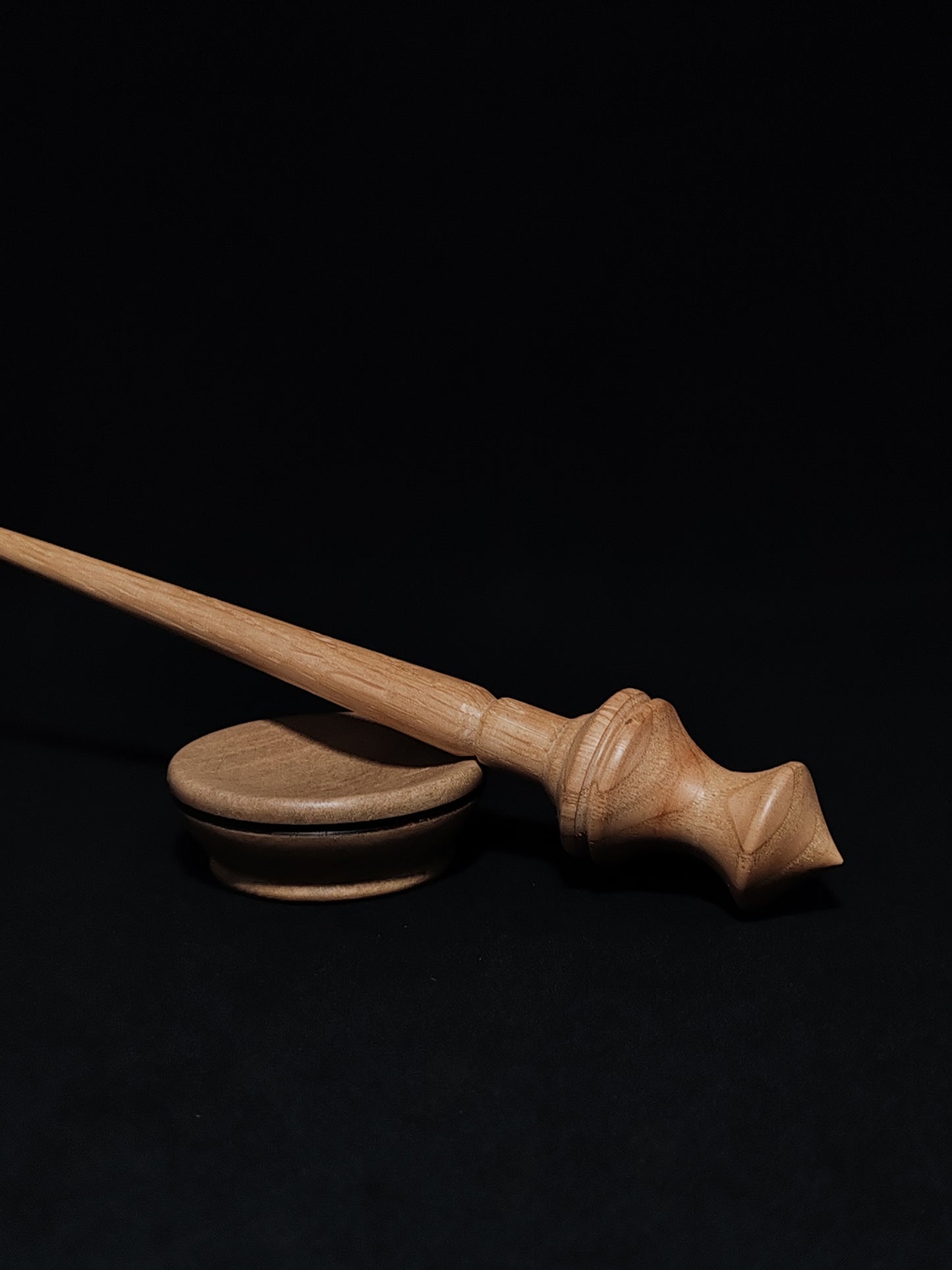 Support Spindle Set: Chestnut Shaft & Oak Whorl (24.5 cm / 9.65 inches, 18 g / 0.63 oz) with Grey Walnut Support Bowl