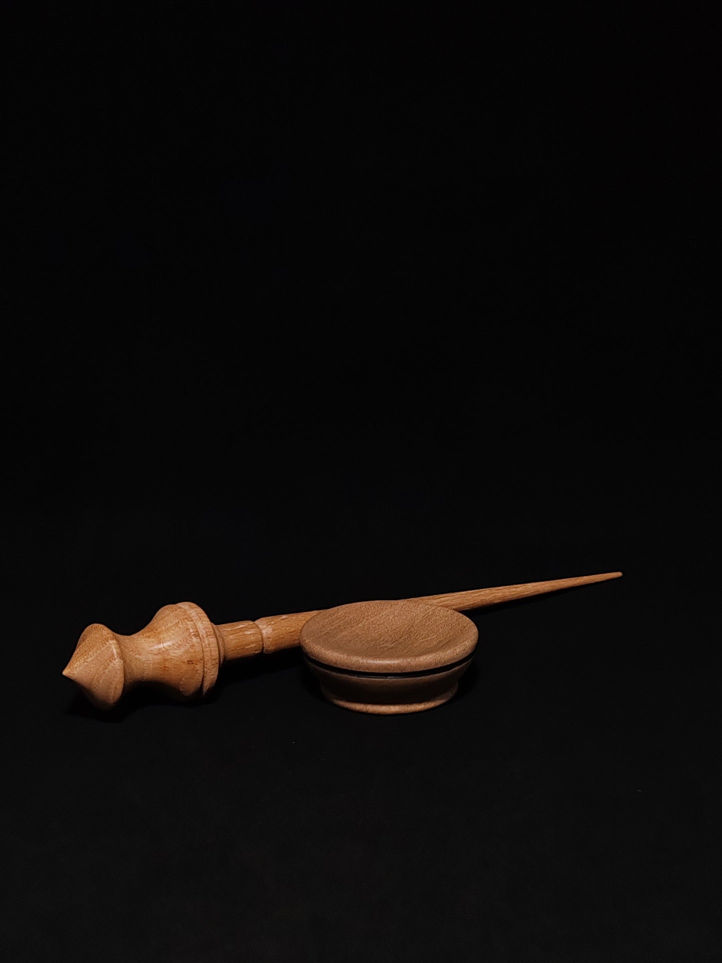 Support Spindle Set: Chestnut Shaft & Oak Whorl (24.5 cm / 9.65 inches, 18 g / 0.63 oz) with Grey Walnut Support Bowl