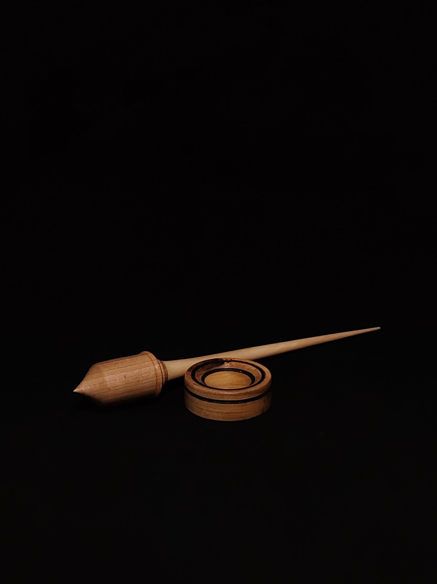 Support Spindle Set: White Pear Shaft & Oak Whorl (26.5 cm / 10.43 inches, 24 g / 0.85 oz) with Walnut Support Bowl