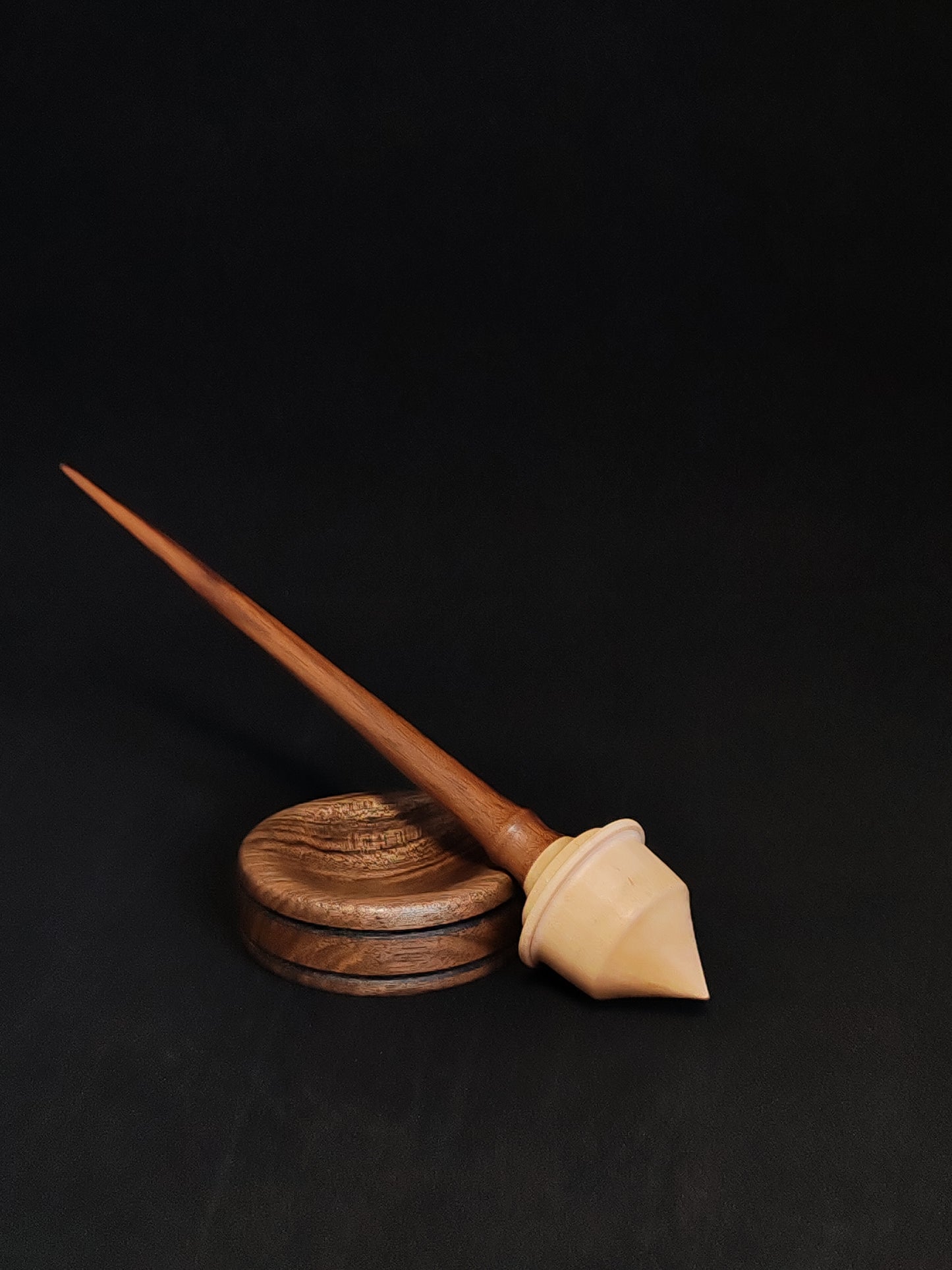 Support Spindle Set: Apple Whorl & Walnut Shaft (19 cm / 7.48 inches, 16 g / 0.56 oz) with Walnut Support Bowl