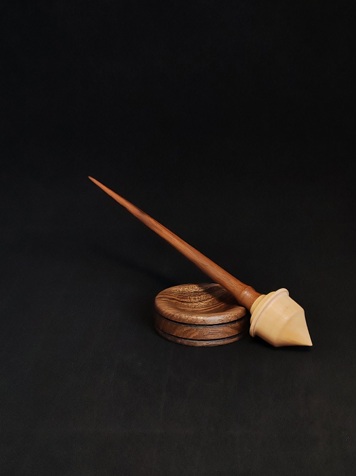 Support Spindle Set: Apple Whorl & Walnut Shaft (19 cm / 7.48 inches, 16 g / 0.56 oz) with Walnut Support Bowl