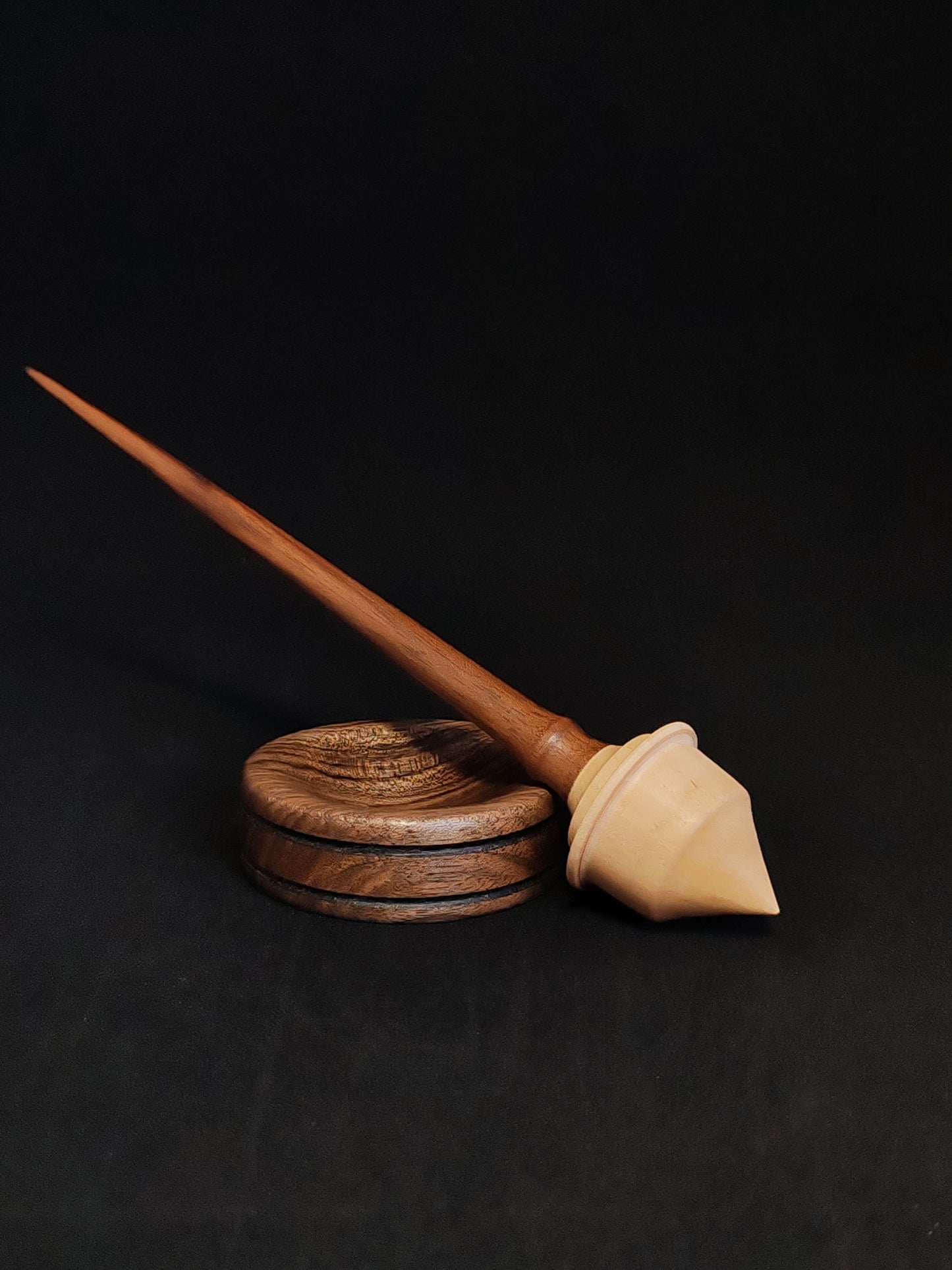 Support Spindle Set: Apple Whorl & Walnut Shaft (19 cm / 7.48 inches, 16 g / 0.56 oz) with Walnut Support Bowl