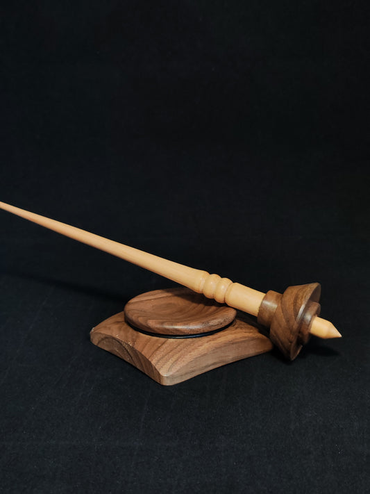 Support Spindle Set: Oak Shaft & Walnut Whorl (25.5 cm / 10.04 inches, 18 g / 0.63 oz) with Walnut Support Bowl