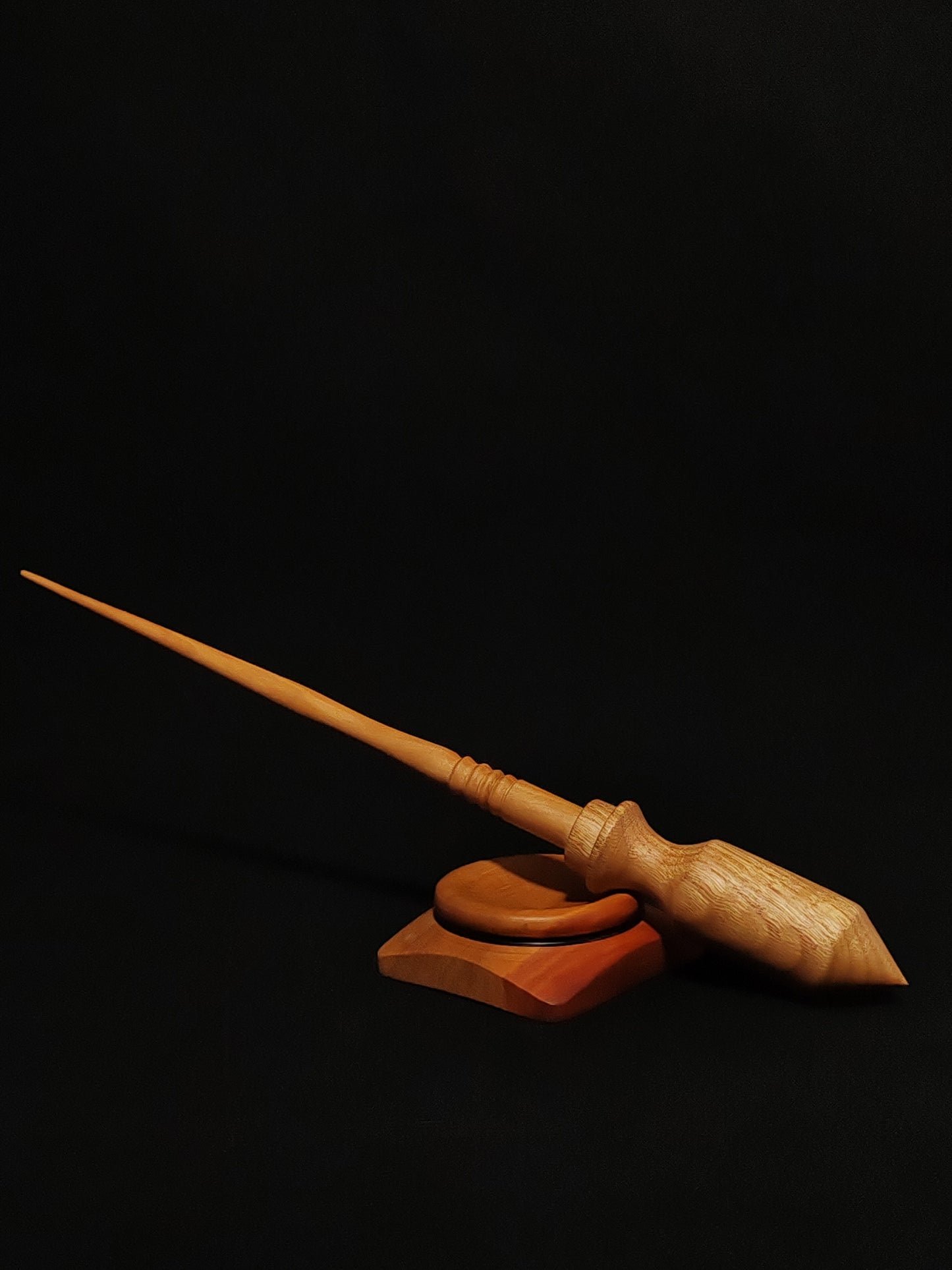 Support Spindle Set: Pear Shaft & Oak Whorl (27.5 cm / 21 g) with Plum Support Bowl