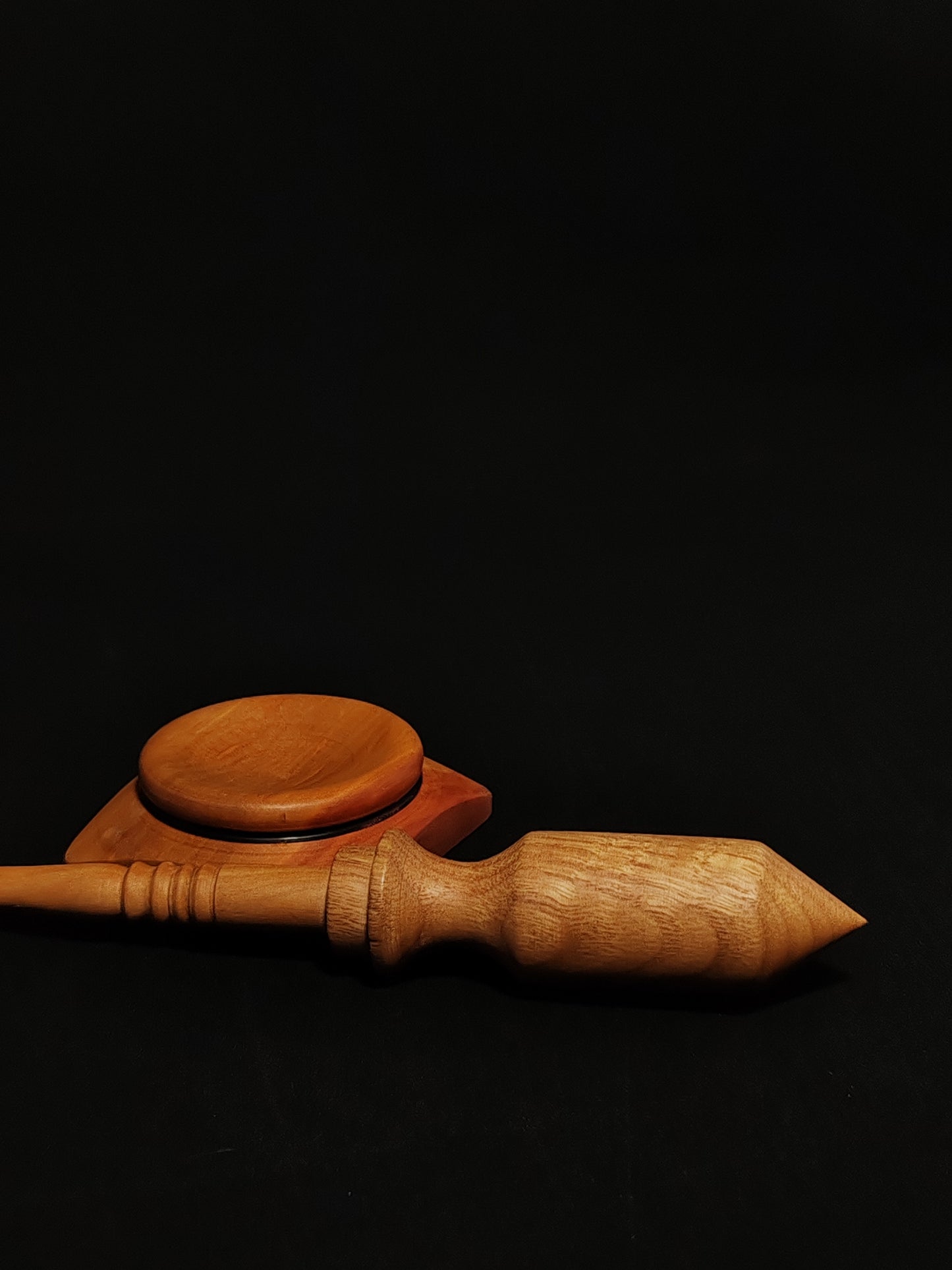 Support Spindle Set: Pear Shaft & Oak Whorl (27.5 cm / 21 g) with Plum Support Bowl