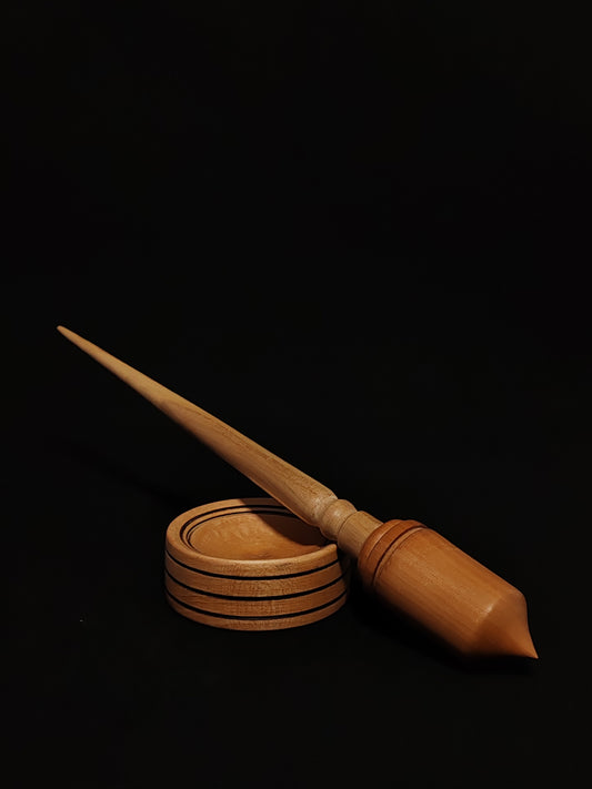 Support Spindle Set: Oak Shaft & Plum Whorl (24 cm / 23 g) with Support Bowl