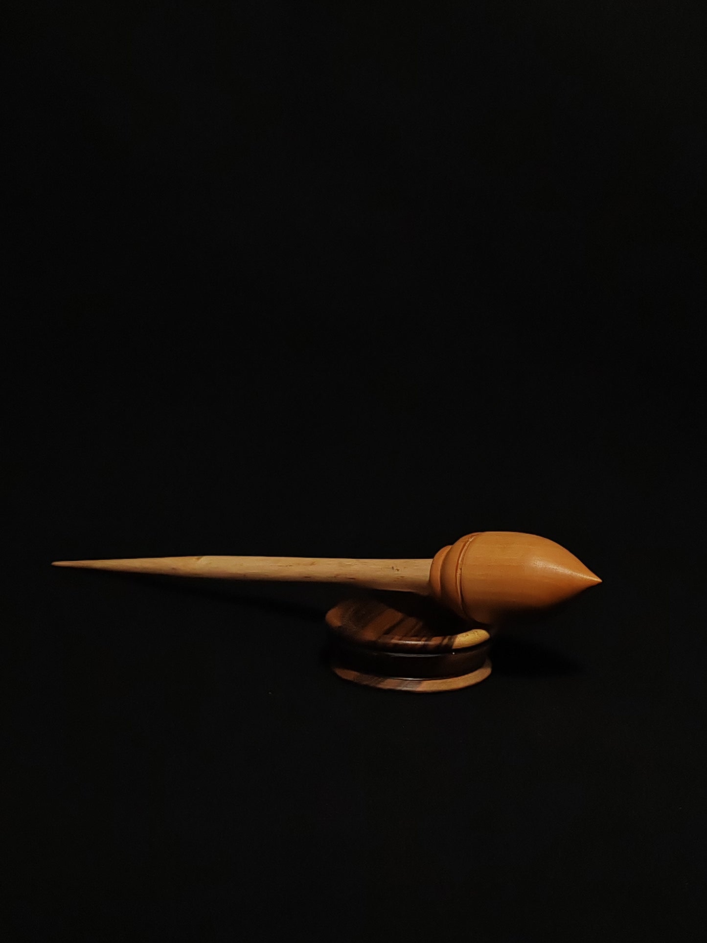 Support Spindle Set: Pear Whorl & Aged Chestnut Shaft (26 cm / 10.24 inches, 25 g / 0.88 oz) with Walnut Support Bowl