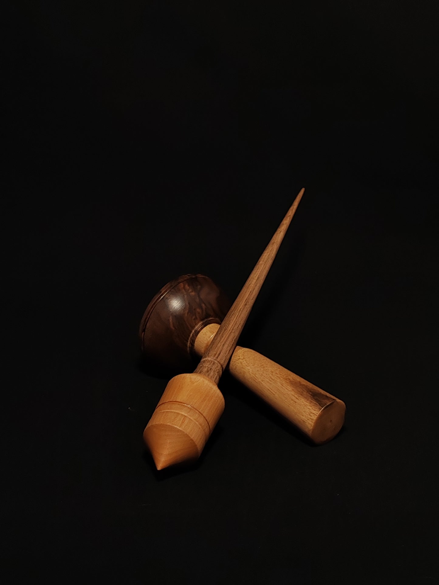 Support Spindle Set: Walnut Shaft & Pear Whorl (28.5 cm / 31 g) with Chestnut and Walnut Support Bowl