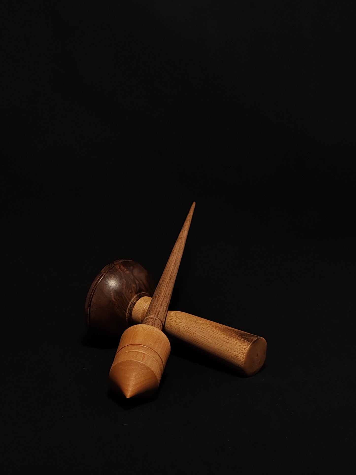 Support Spindle Set: Walnut Shaft & Pear Whorl (28.5 cm / 31 g) with Chestnut and Walnut Support Bowl