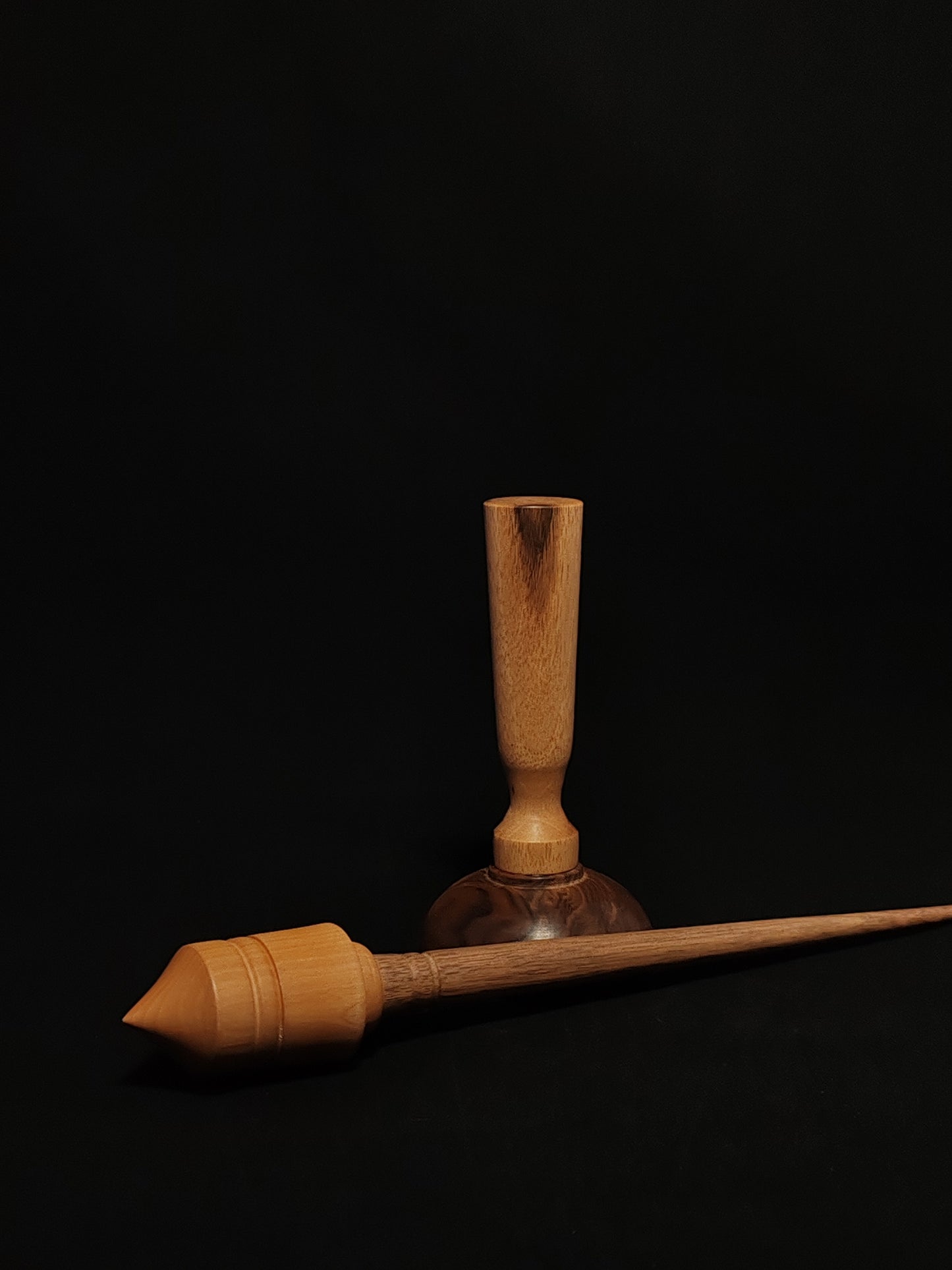 Support Spindle Set: Walnut Shaft & Pear Whorl (28.5 cm / 31 g) with Chestnut and Walnut Support Bowl