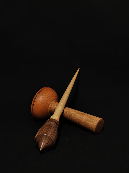 Support Spindle Set: Grey Walnut Shaft & Dark Walnut Whorl (28.8 cm / 34 g) with Beechwood & Walnut Lap Support Bowl