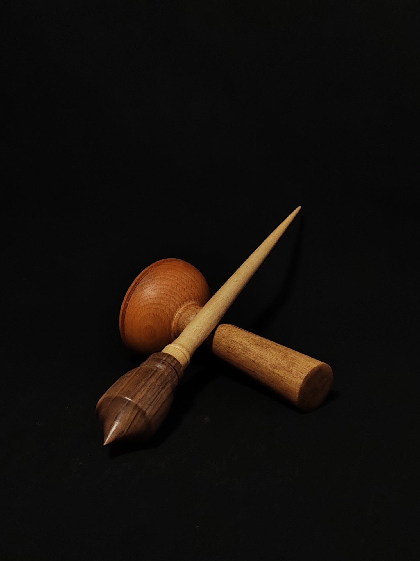 Support Spindle Set: Grey Walnut Shaft & Dark Walnut Whorl (28.8 cm / 34 g) with Beechwood & Walnut Lap Support Bowl