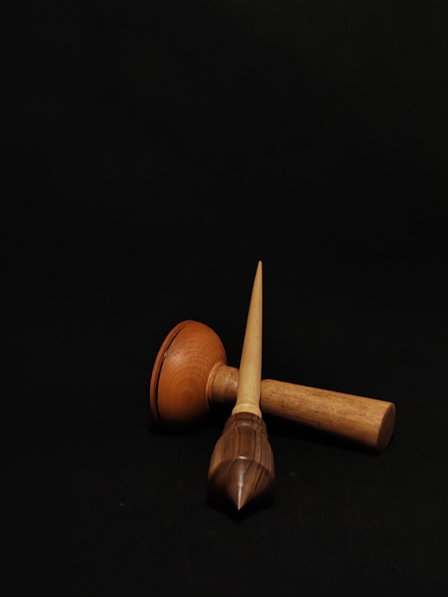 Support Spindle Set: Grey Walnut Shaft & Dark Walnut Whorl (28.8 cm / 34 g) with Beechwood & Walnut Lap Support Bowl