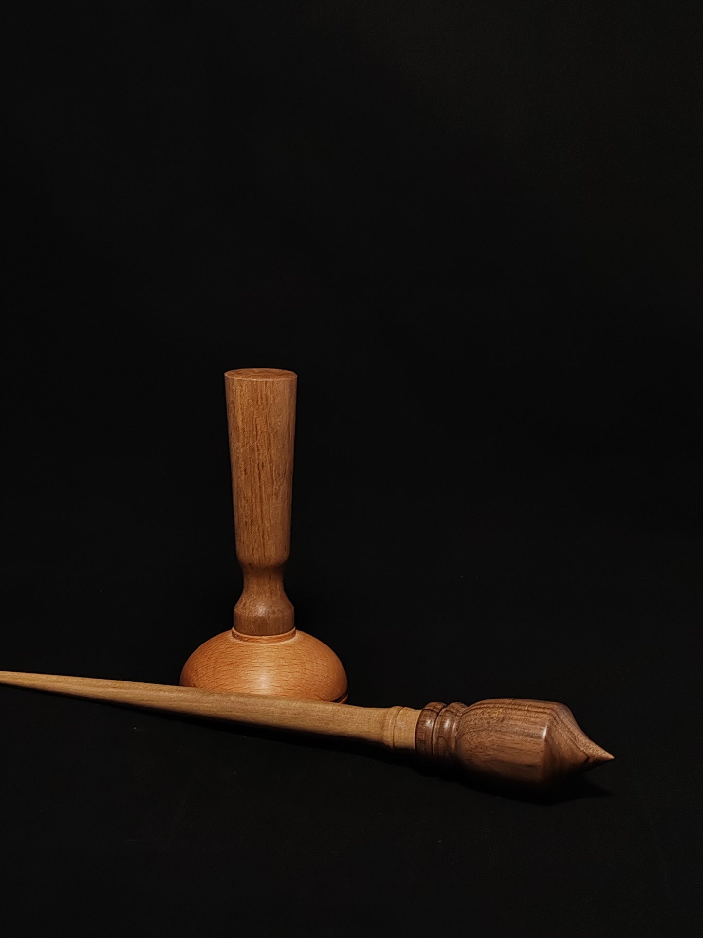 Support Spindle Set: Grey Walnut Shaft & Dark Walnut Whorl (28.8 cm / 34 g) with Beechwood & Walnut Lap Support Bowl