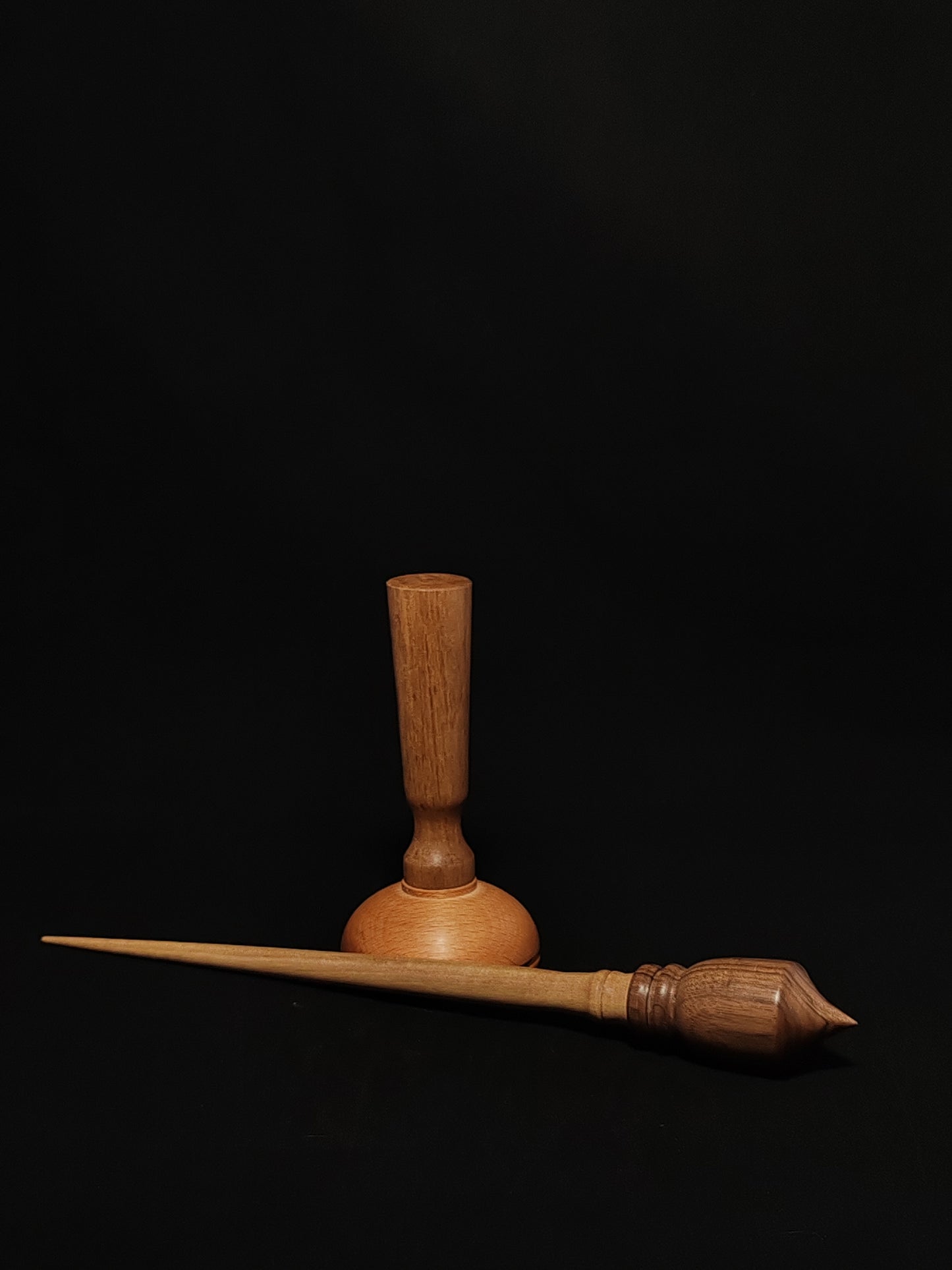 Support Spindle Set: Grey Walnut Shaft & Dark Walnut Whorl (28.8 cm / 34 g) with Beechwood & Walnut Lap Support Bowl